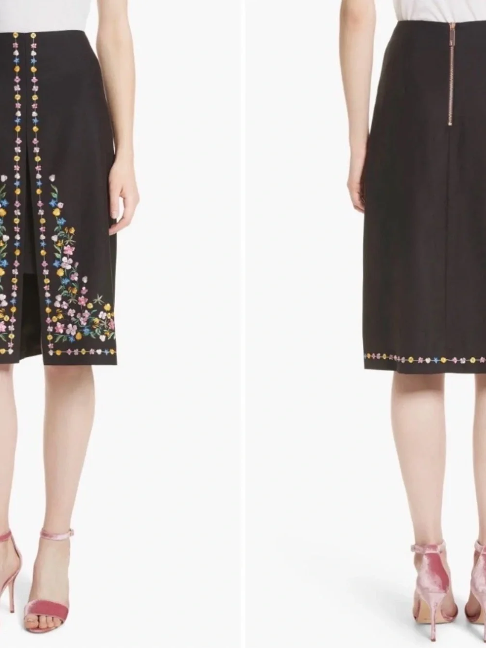 Ted Baker Vicks Floral Embroidered Midi Skirt | Size 2 (US)